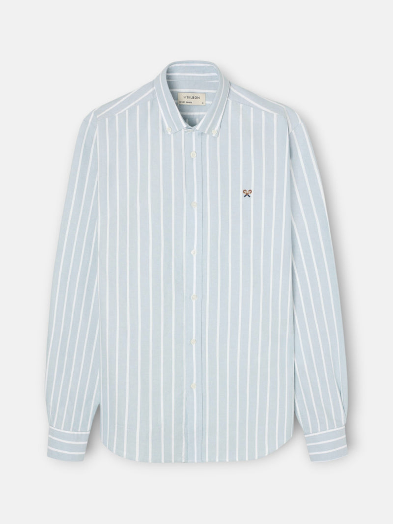 Green wide-stripe oxford sport shirt