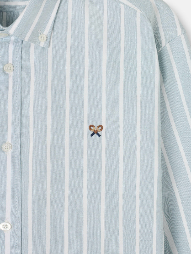 Green wide-stripe oxford sport shirt