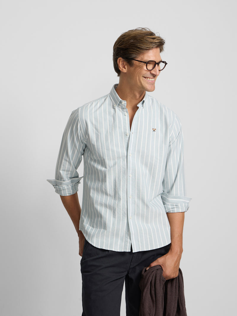 Green wide-stripe oxford sport shirt