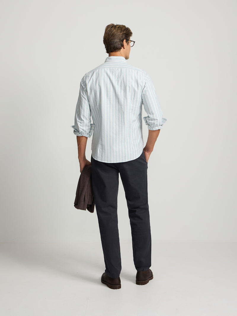 Green wide-stripe oxford sport shirt