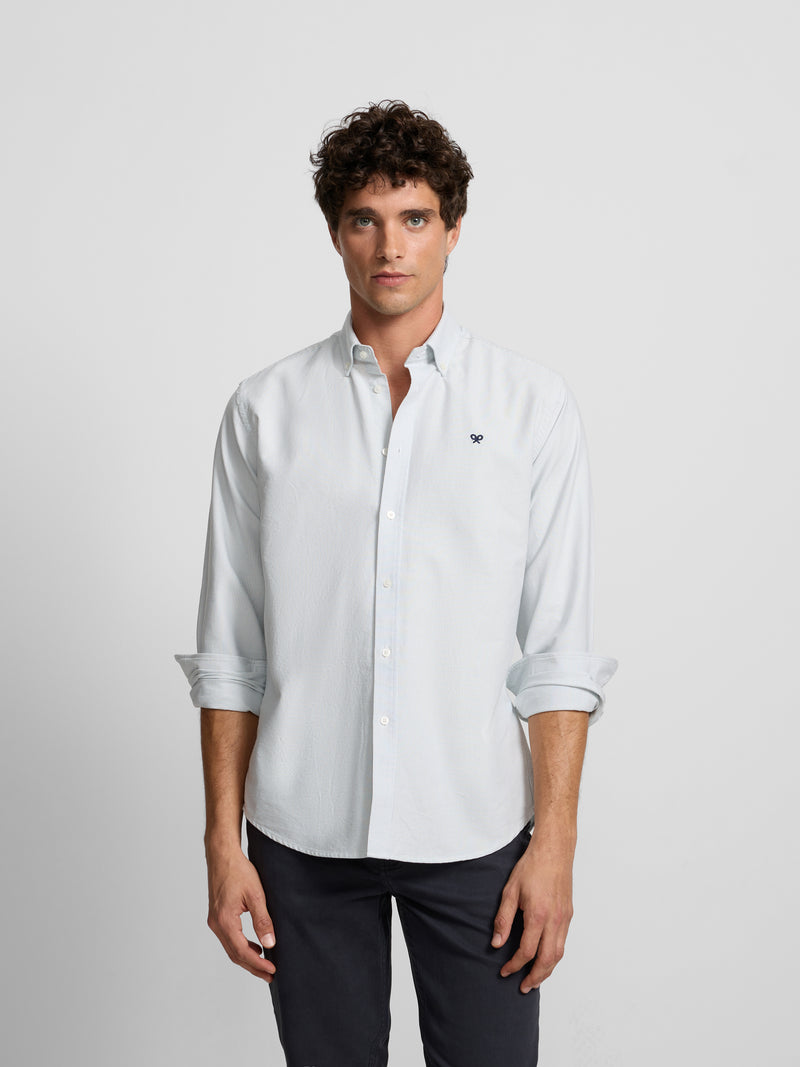 Green Oxford Sport Shirt with Fine Stripes