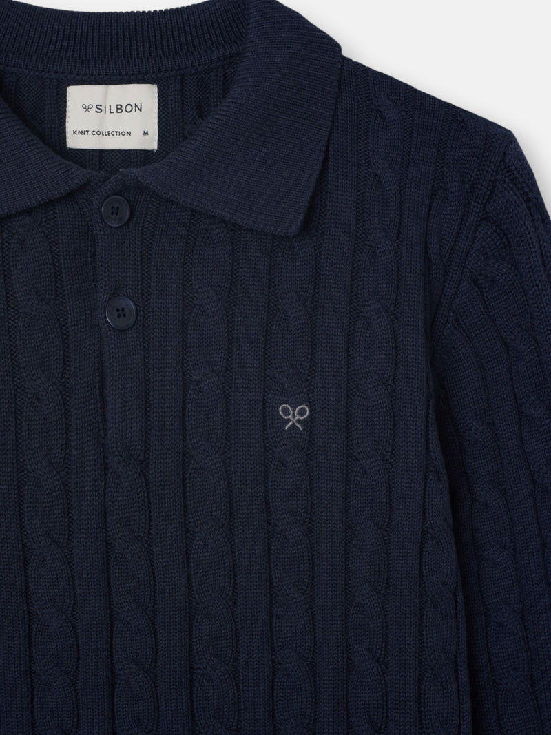 Camisola gola polo azul-marinho