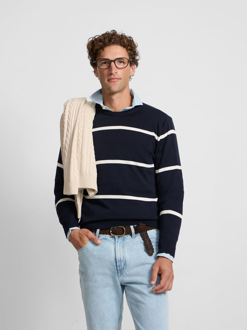 Camisola às riscas azul-marinho