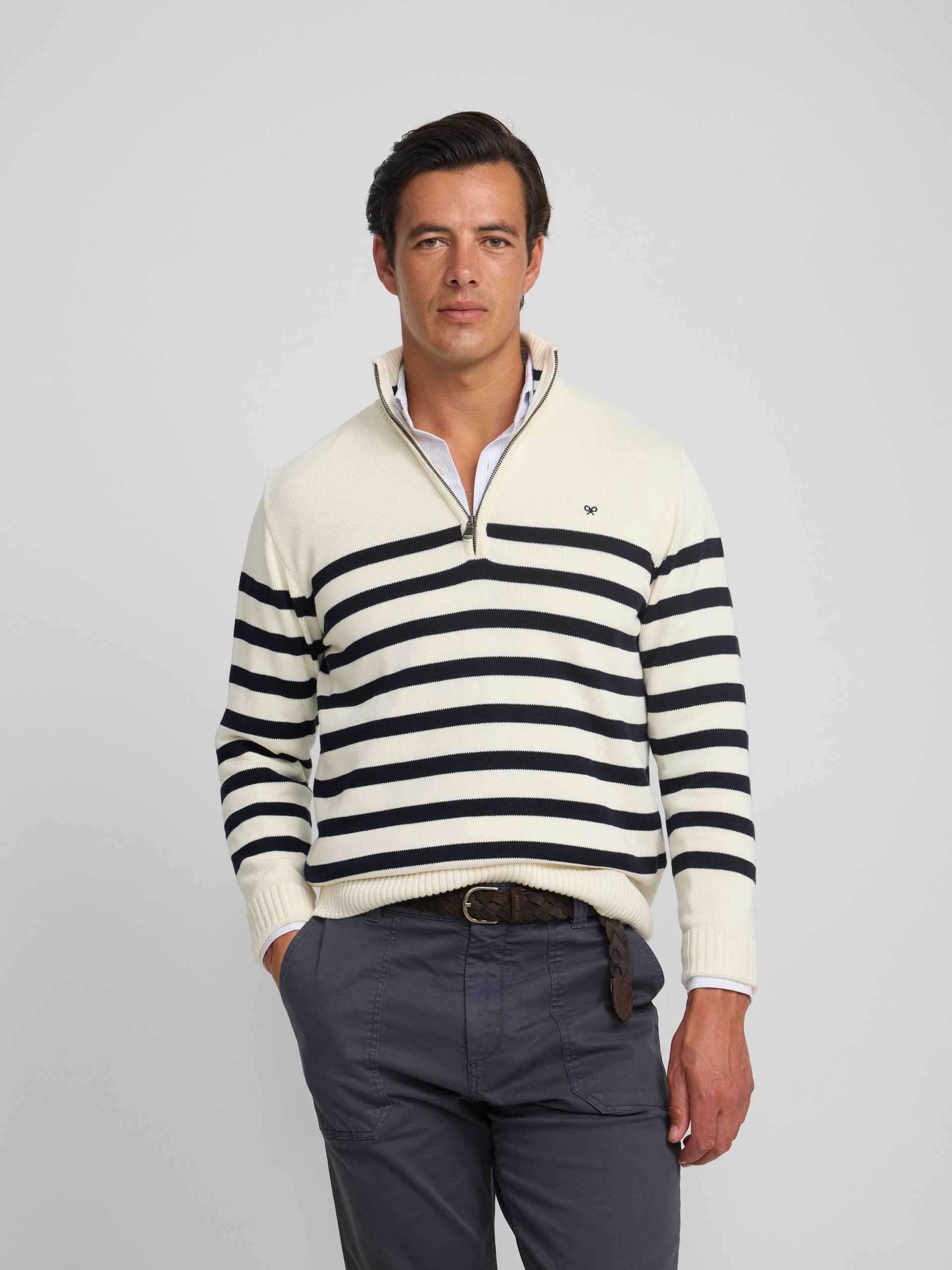 Camisola meia-fecho cruise riscas azuis