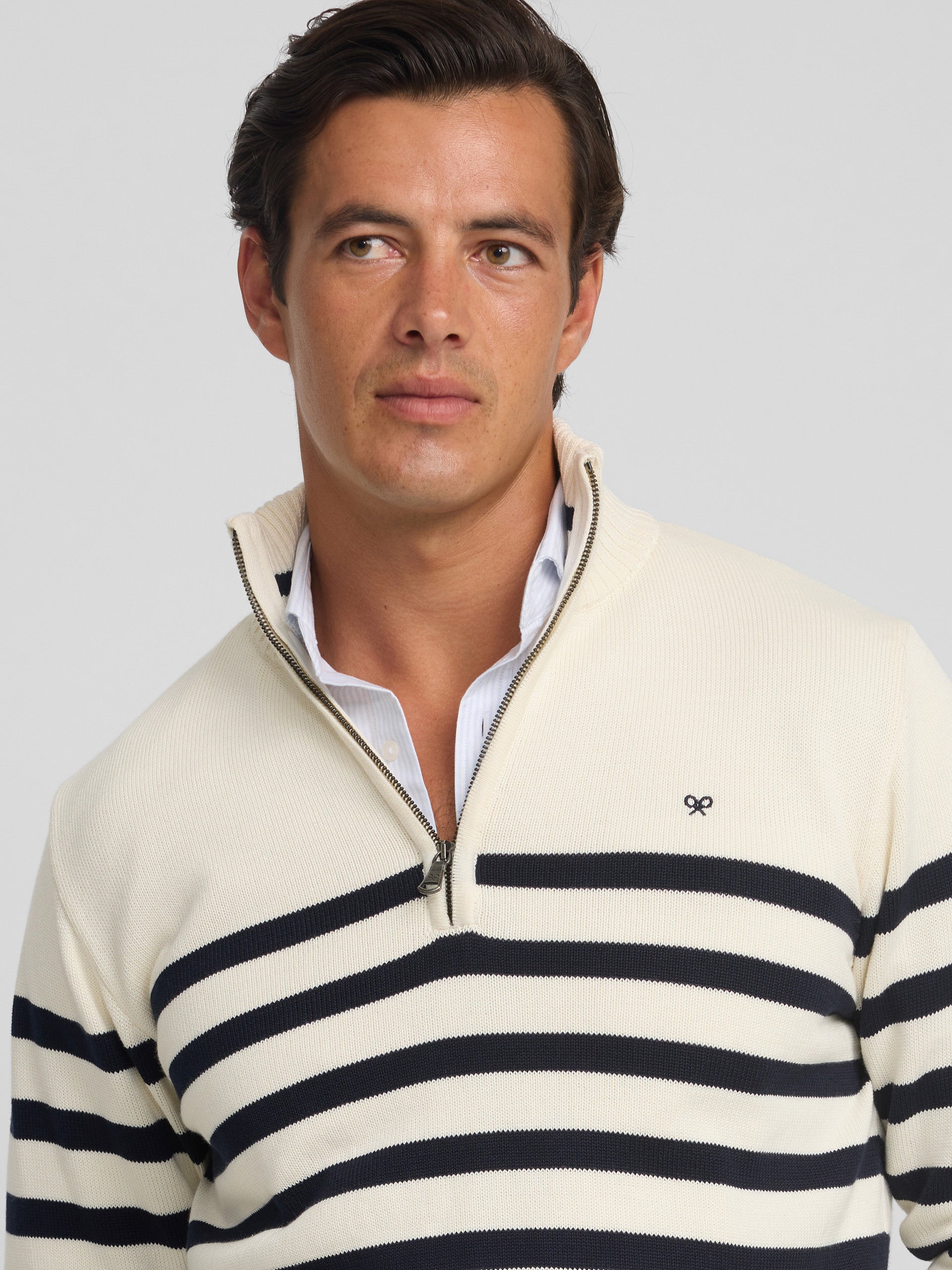 Camisola meia-fecho cruise riscas azuis