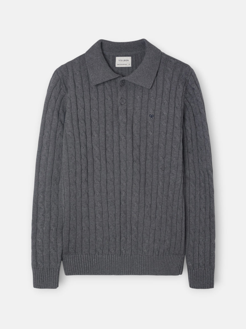 Pull col polo torsadé gris