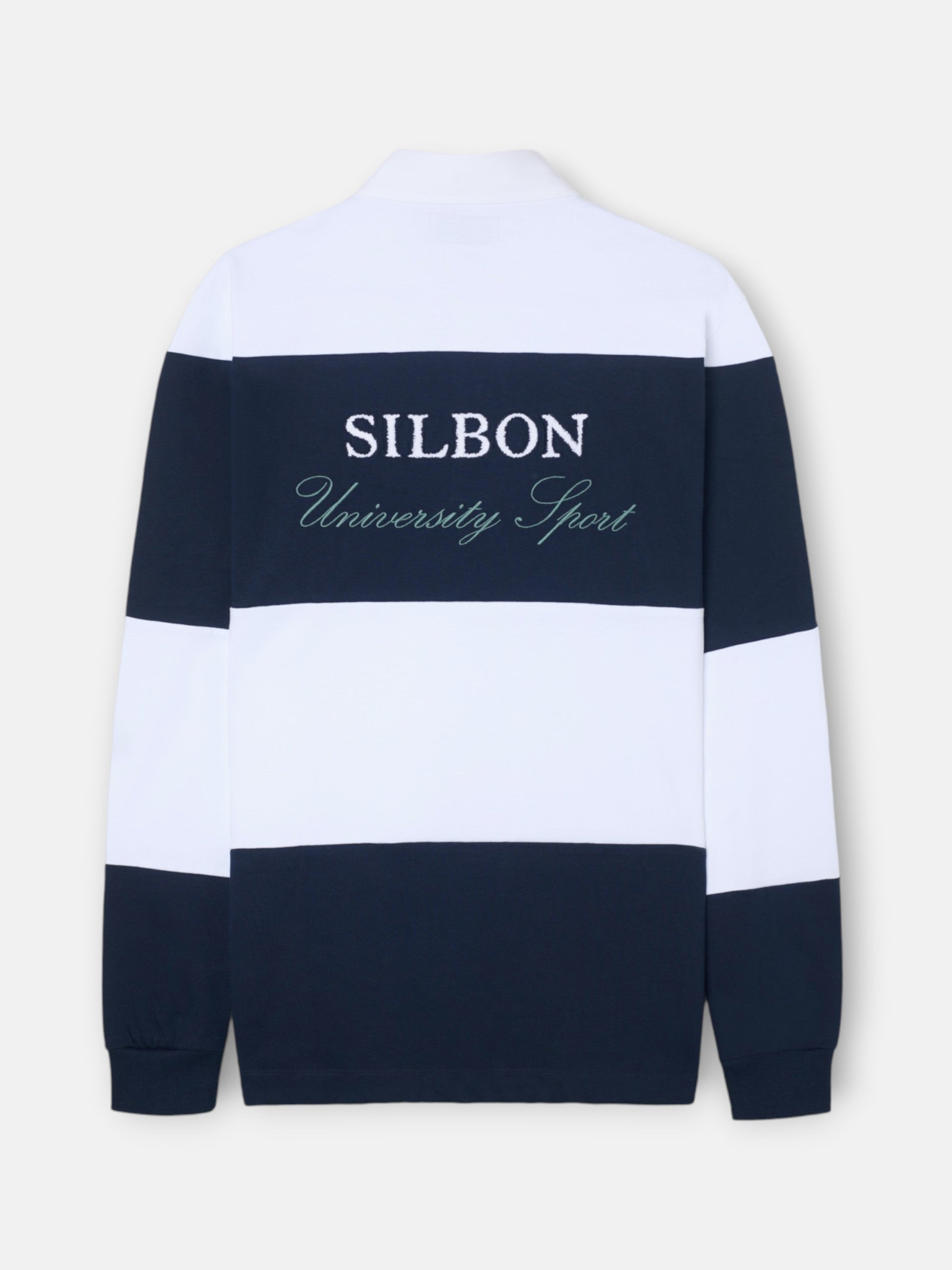 Classic navy blue striped rugby polo