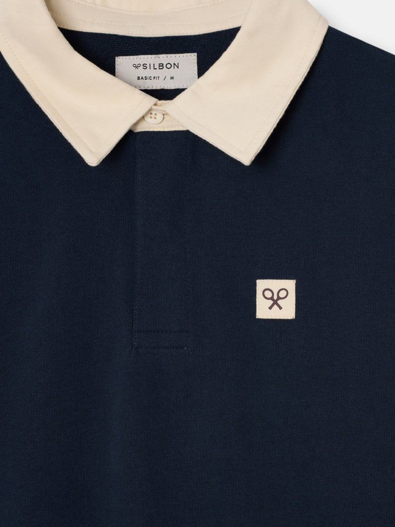 Sweat-shirt col polo patch bleu marine