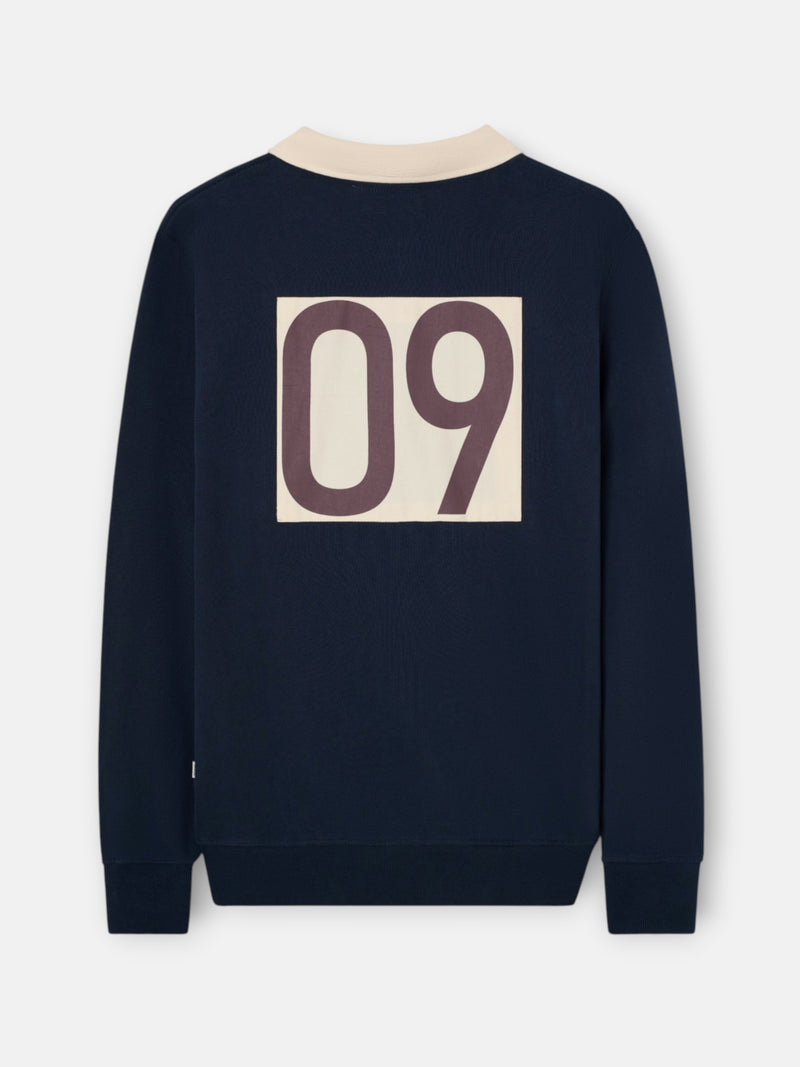 Sweat-shirt col polo patch bleu marine