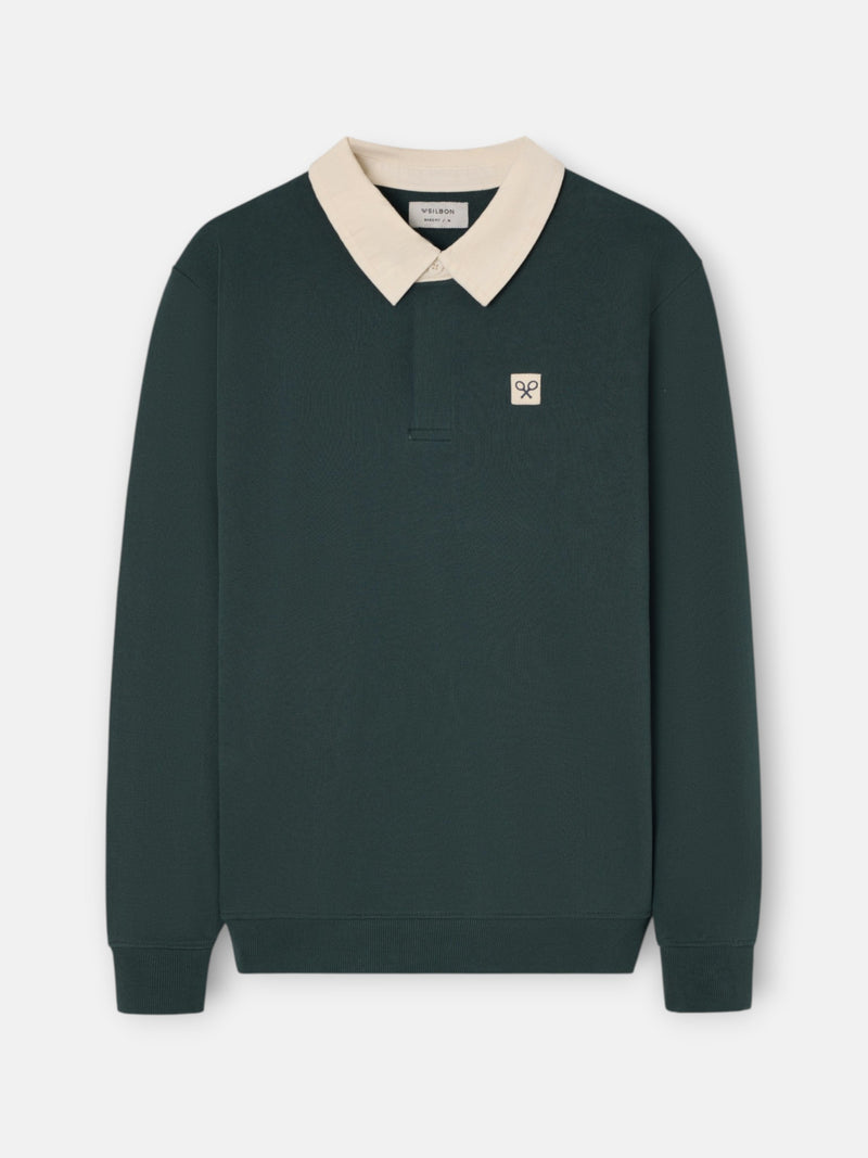 Sweatshirt gola polo emblema verde escuro
