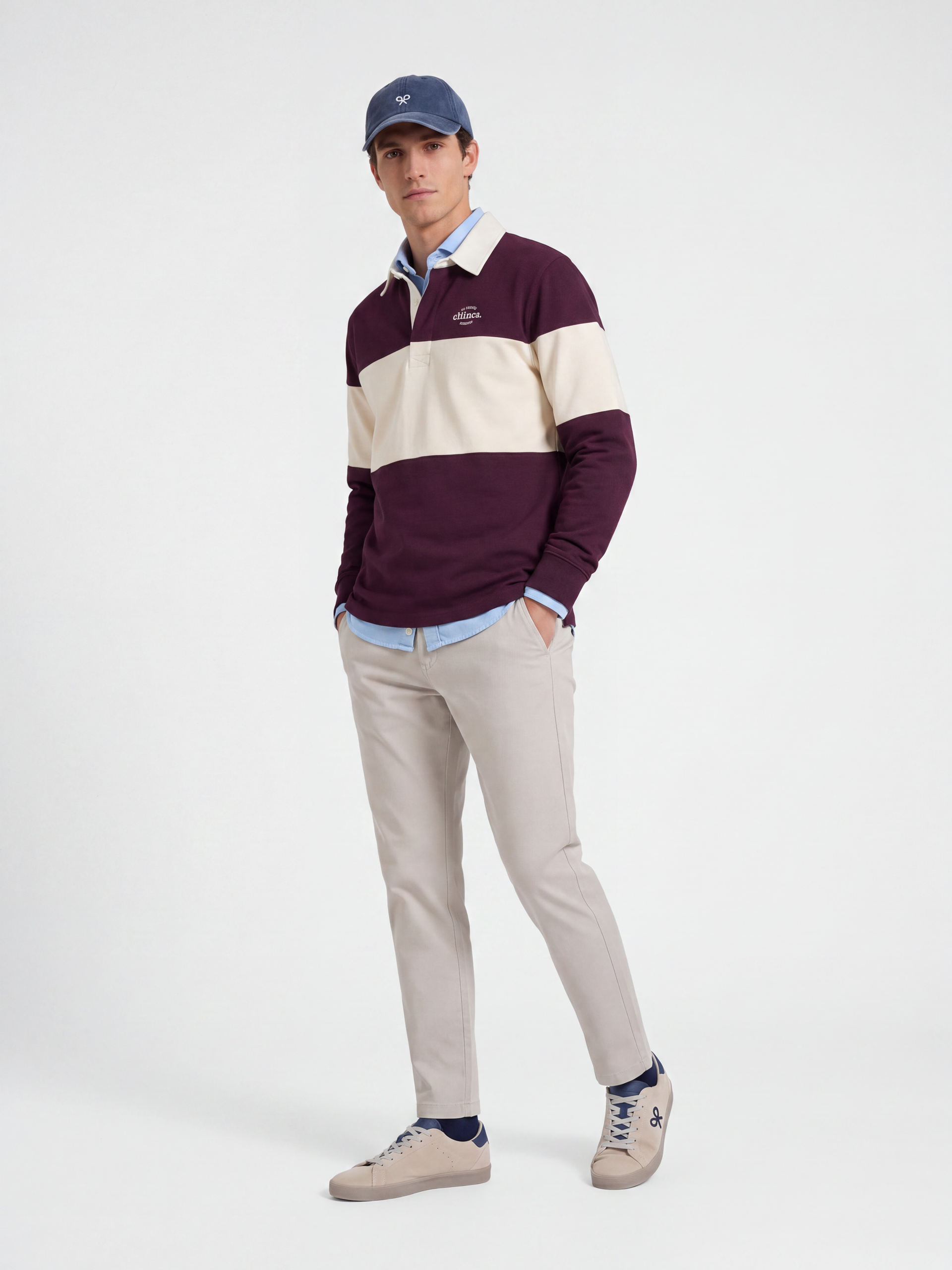 Sweatshirt relaxed fit gola polo bloco bordô