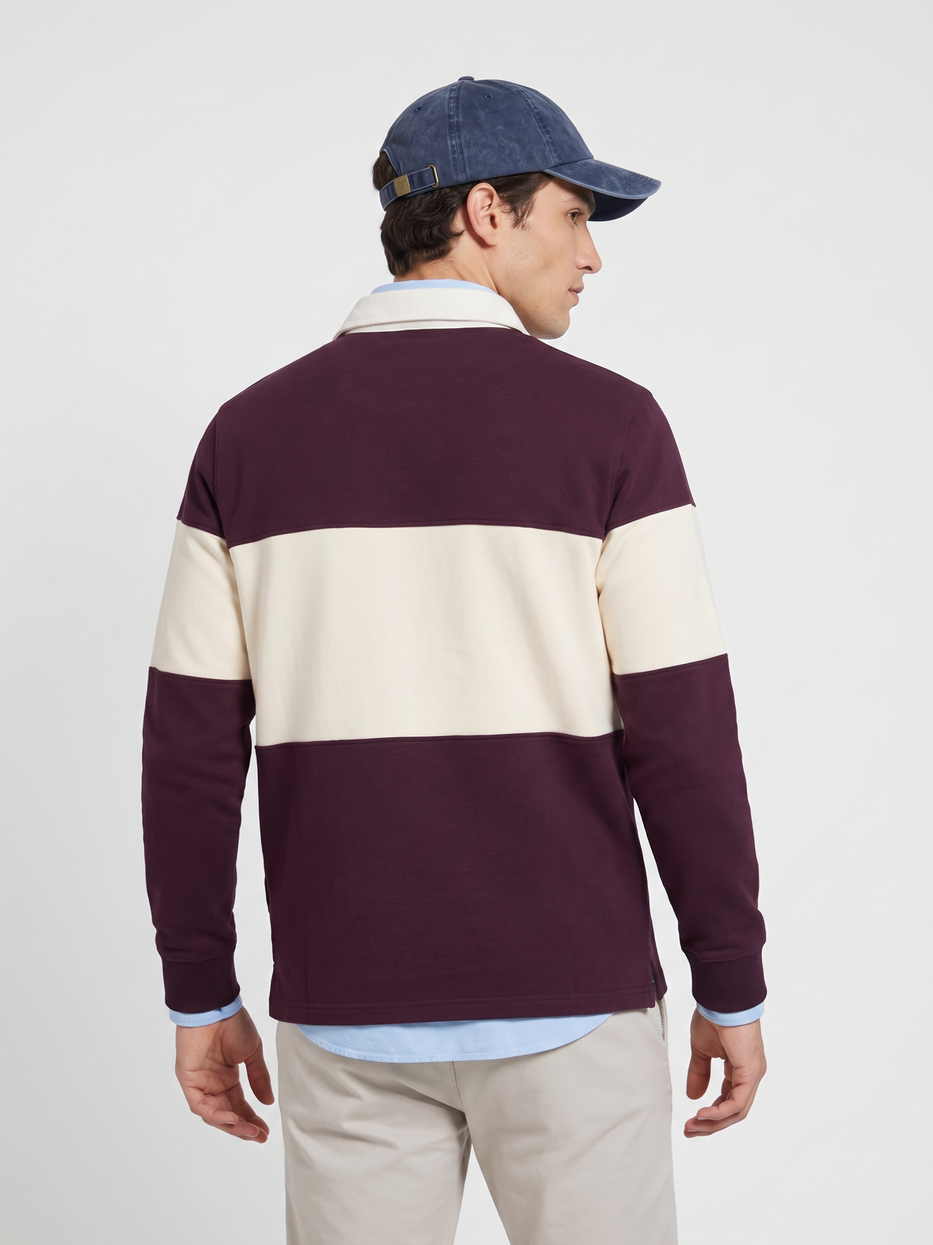 Sweatshirt relaxed fit gola polo bloco bordô