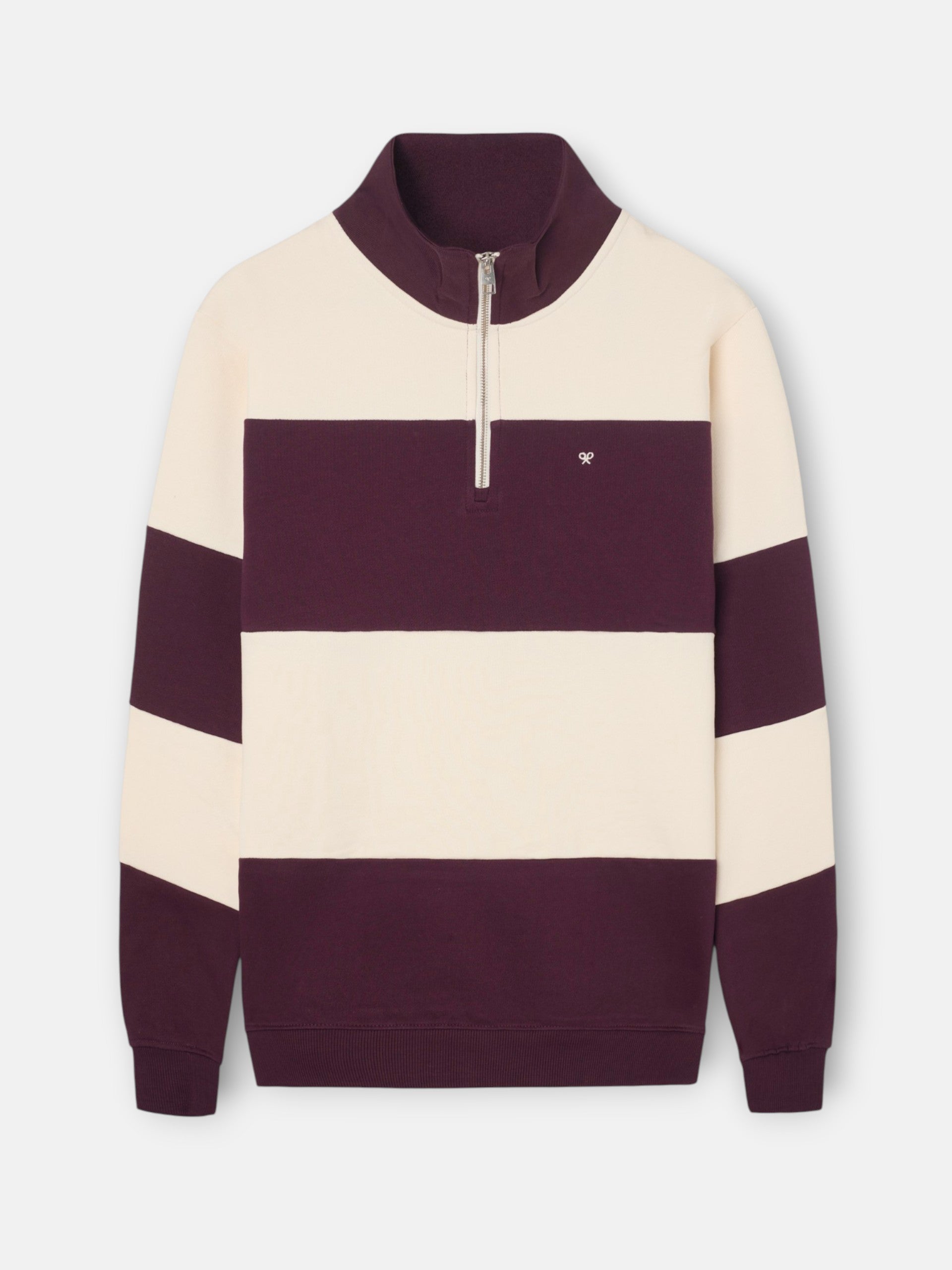Sudadera media cremallera raya ancha burdeos