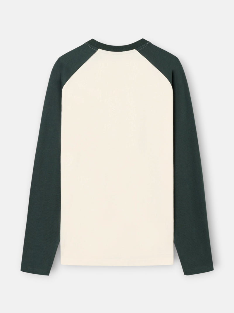 Dark green long-sleeve raglan t-shirt