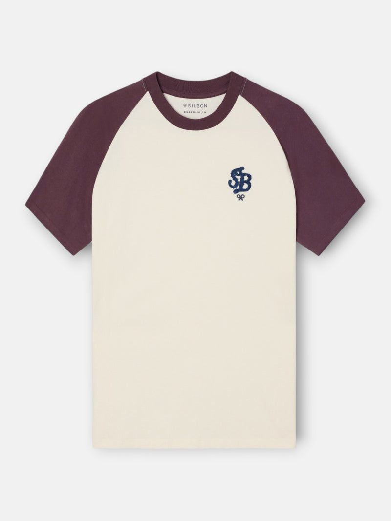 Relaxed fit t-shirt with burgundy contrast sleeves