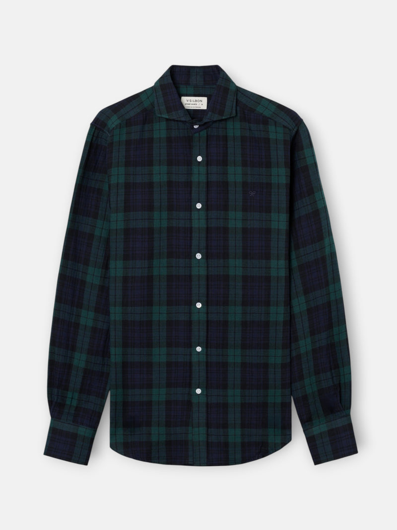 Camisa sport cuadro tartan verde azul oscuro