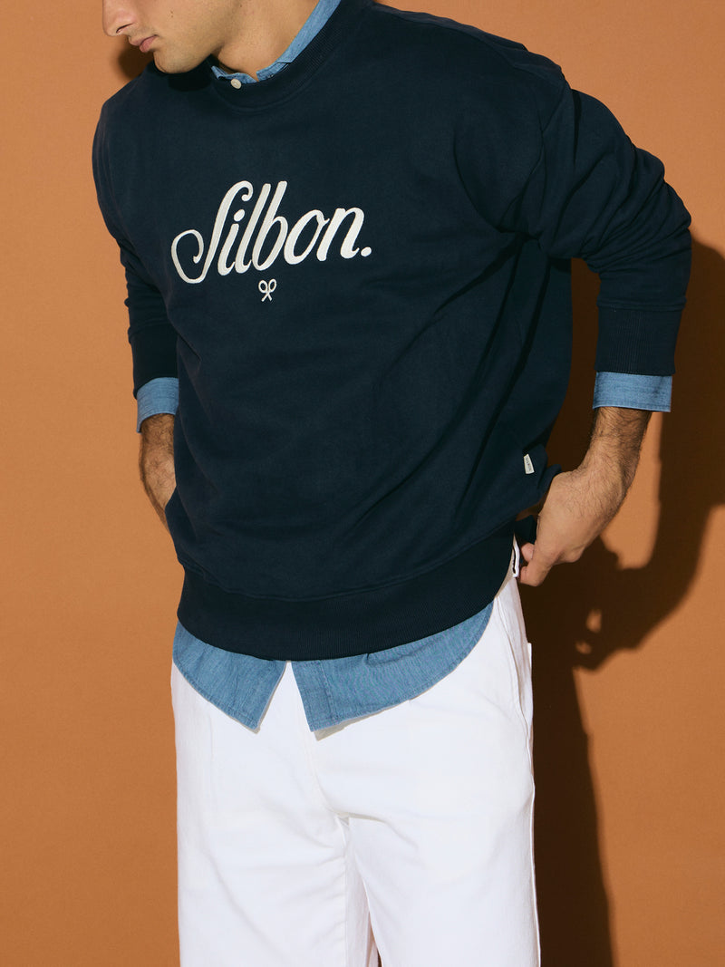 Sweatshirt relaxed fit silbon bordado azul-marinho