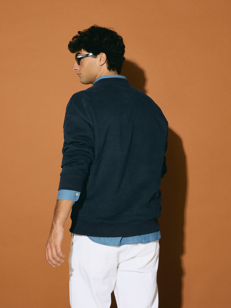 Sweatshirt relaxed fit silbon bordado azul-marinho