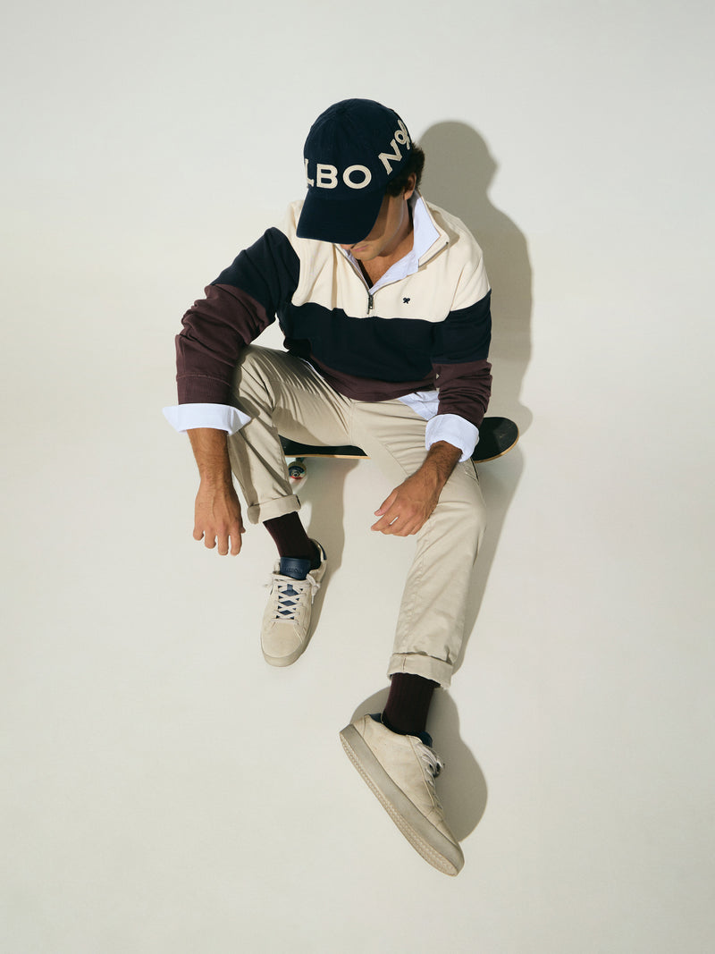 Half-zip sweatshirt navy blue blocks