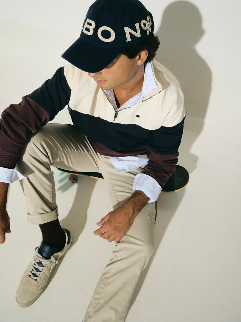 Half-zip sweatshirt navy blue blocks
