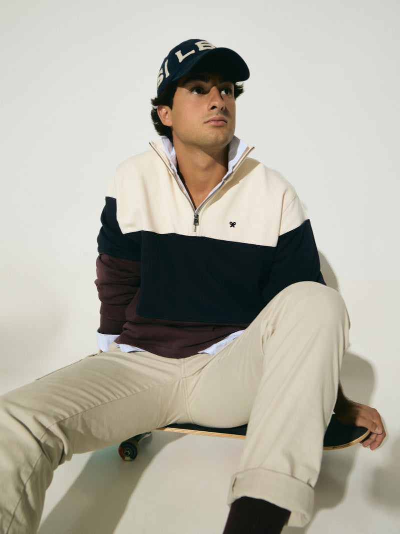 Half-zip sweatshirt navy blue blocks