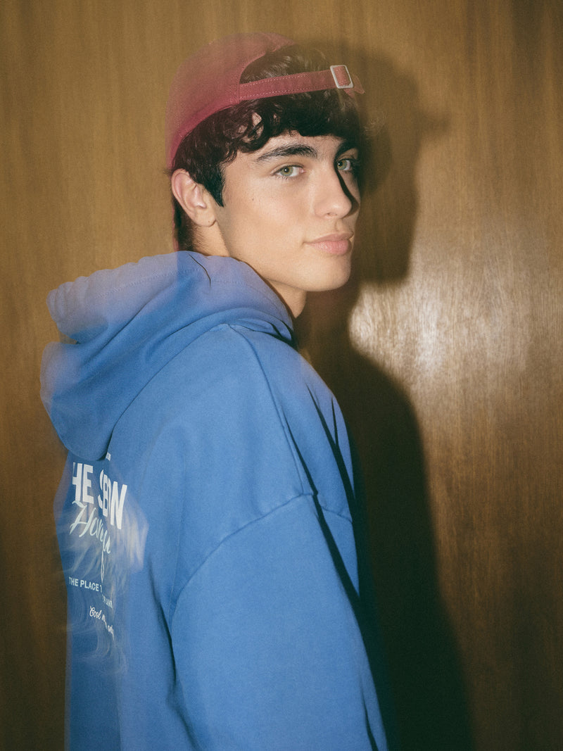 Relaxed fit blue hangout hoodie