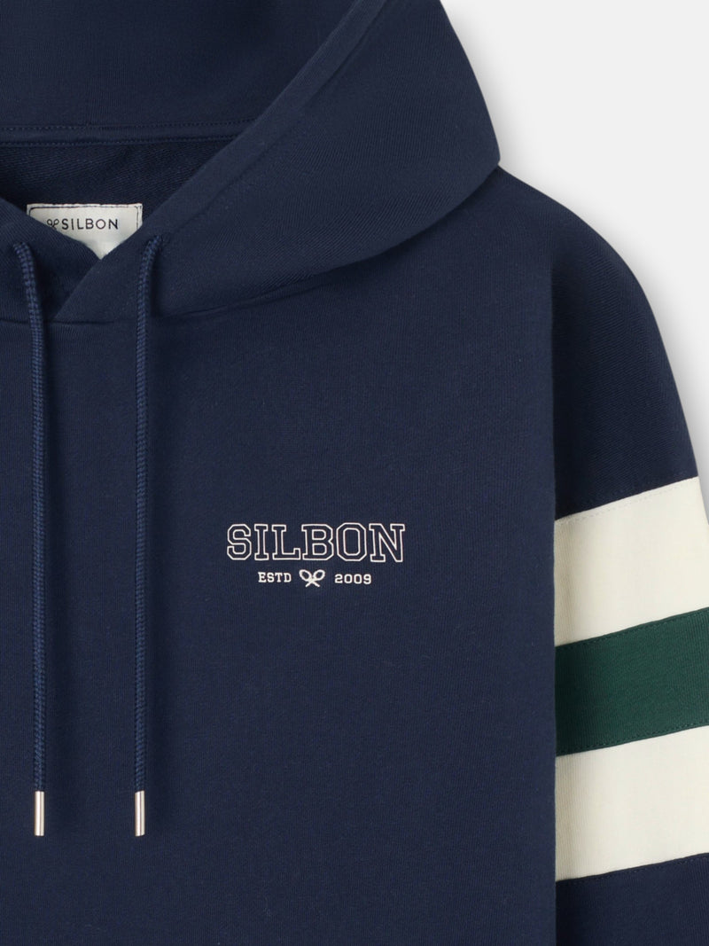 Sudadera capucha relaxed franjas azul marino