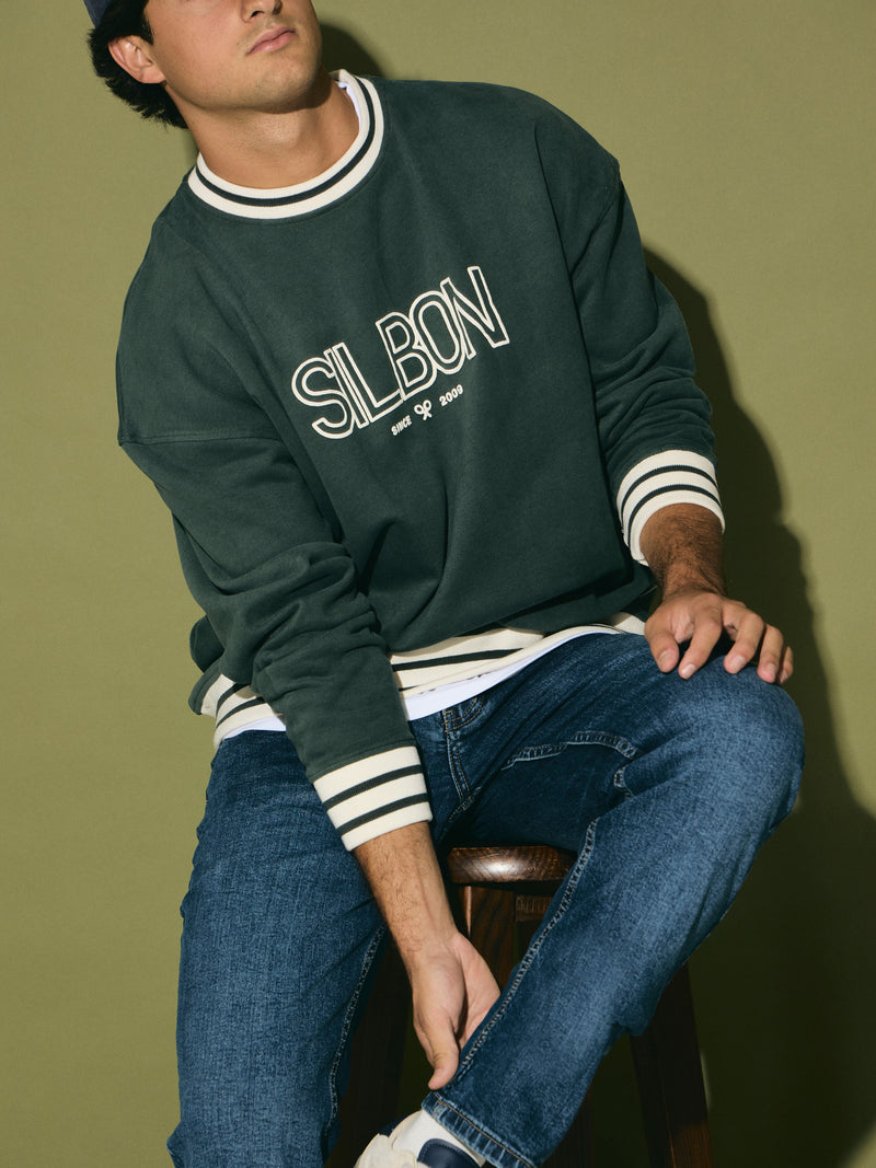 Sweat-shirt coupe décontractée rétro vert foncé