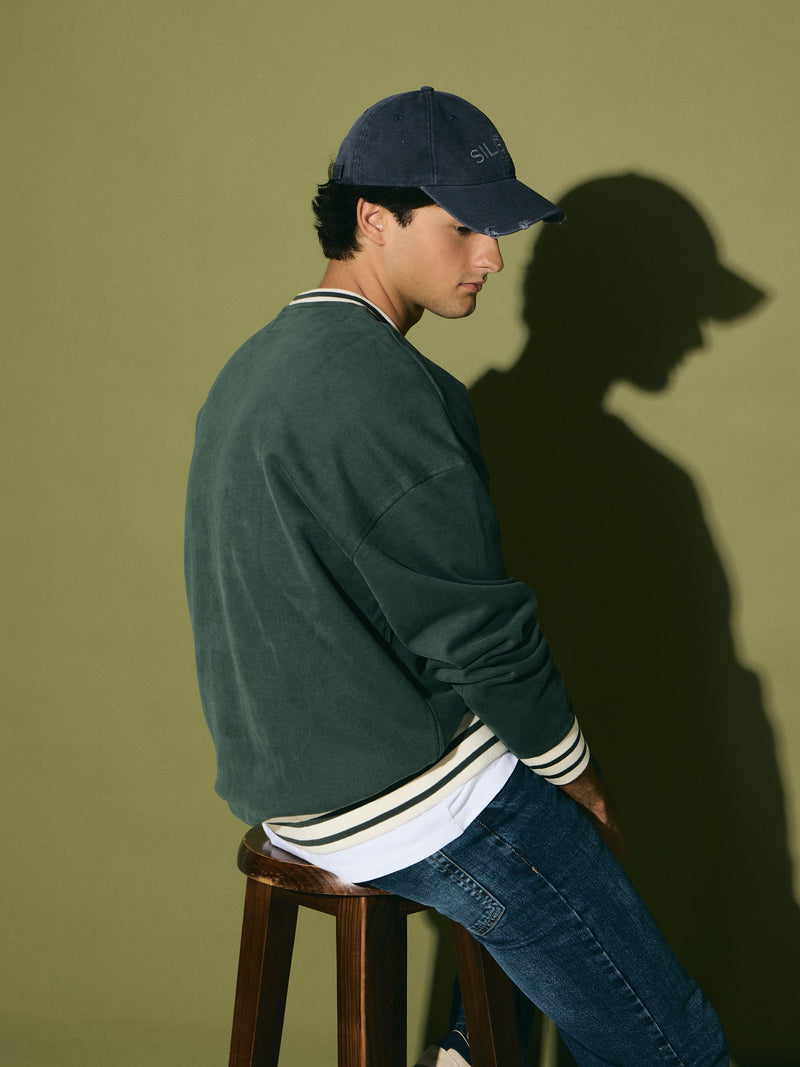 Sweat-shirt coupe décontractée rétro vert foncé