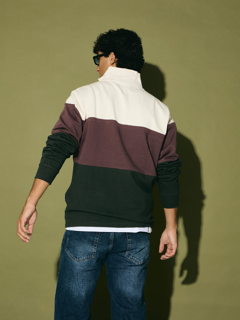 Sweat-shirt à demi-fermeture éclair blocs vert