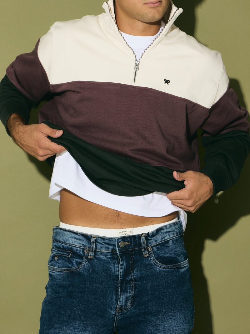 Sweat-shirt à demi-fermeture éclair blocs vert