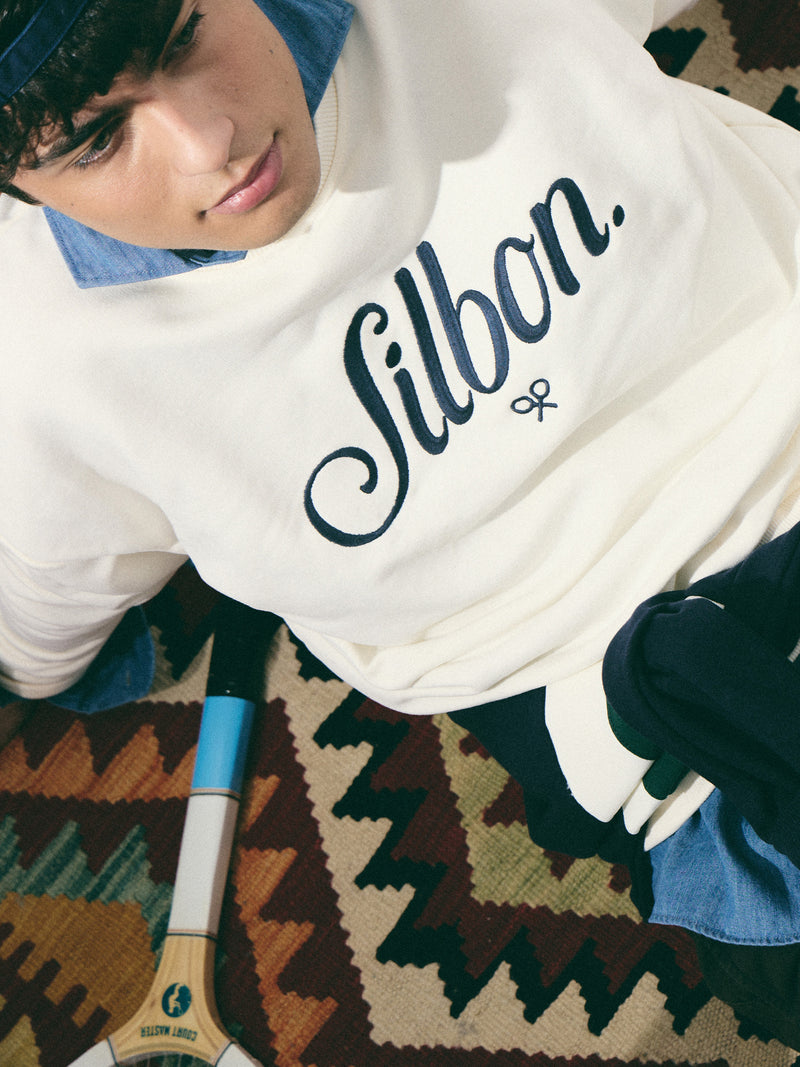 Sudadera relaxed fit silbon bordado crema