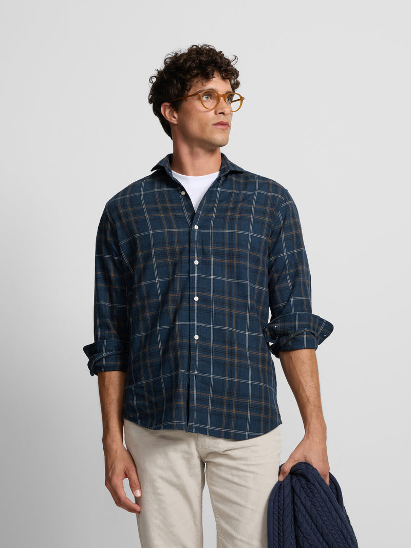 Chemise sport chaude à carreaux tartan bleu marine