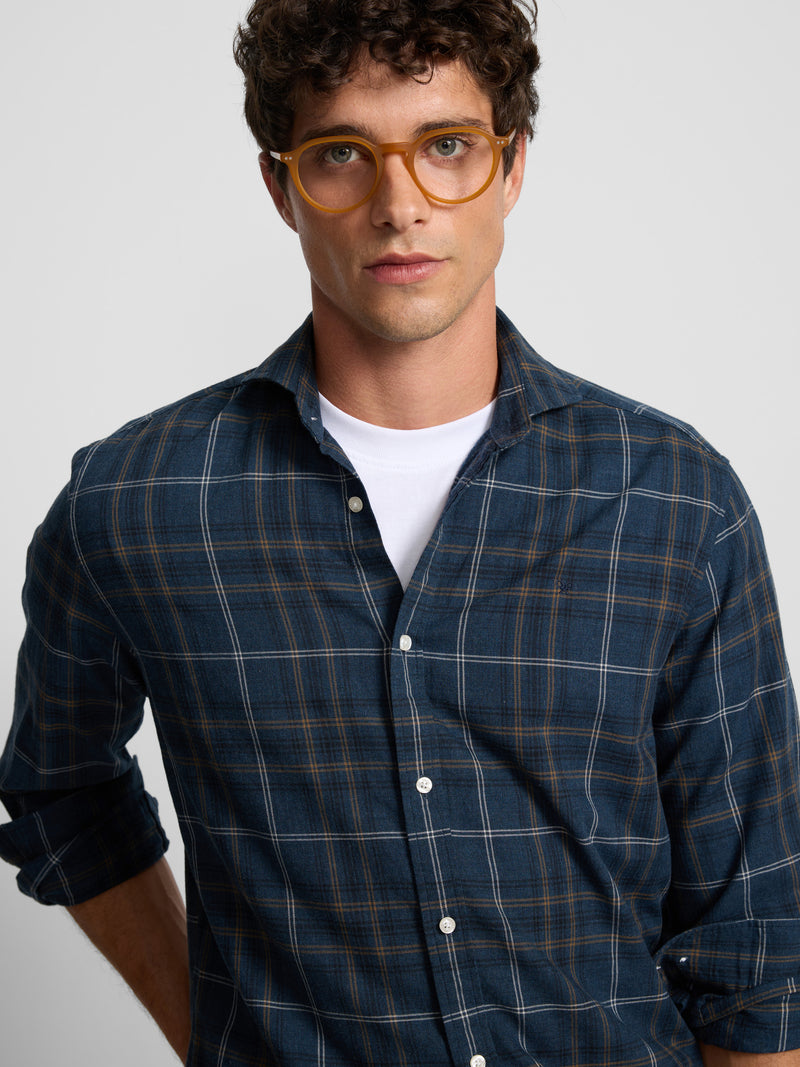 Chemise sport chaude à carreaux tartan bleu marine