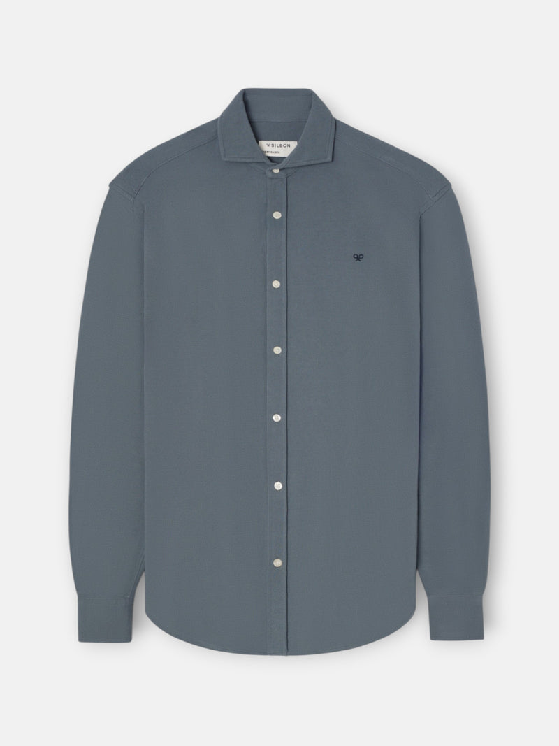 Camisa sport piqué azul cinzento
