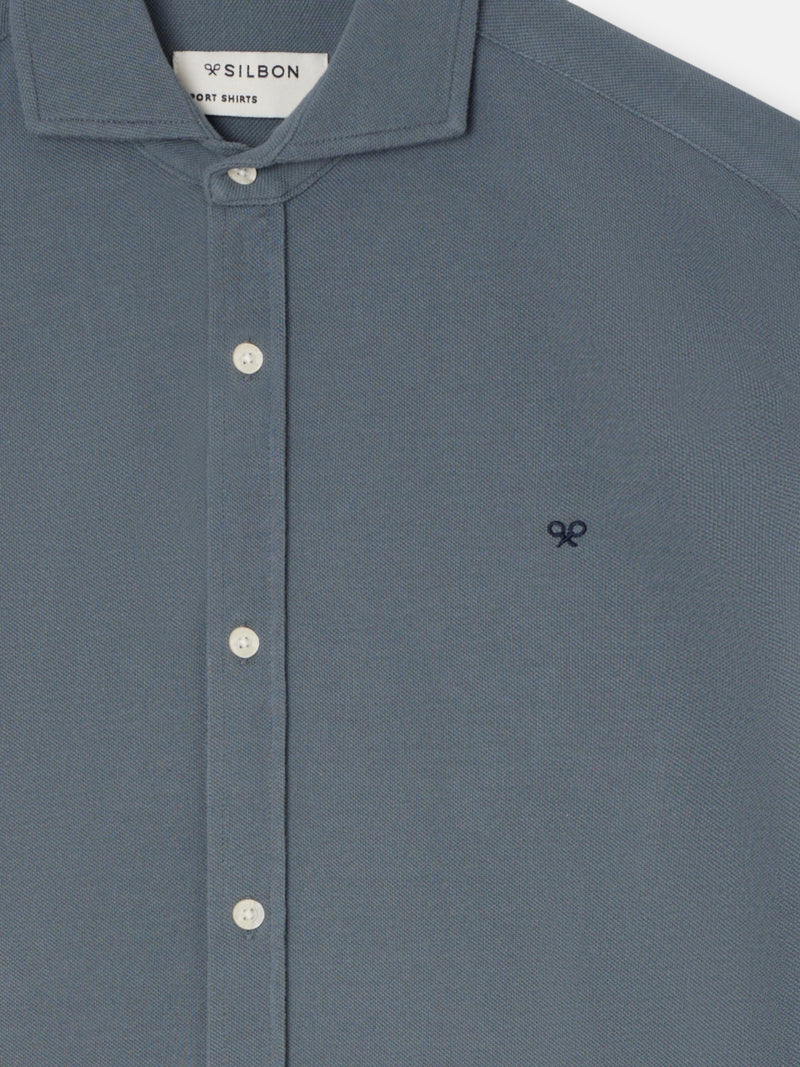 Camisa sport piqué azul cinzento