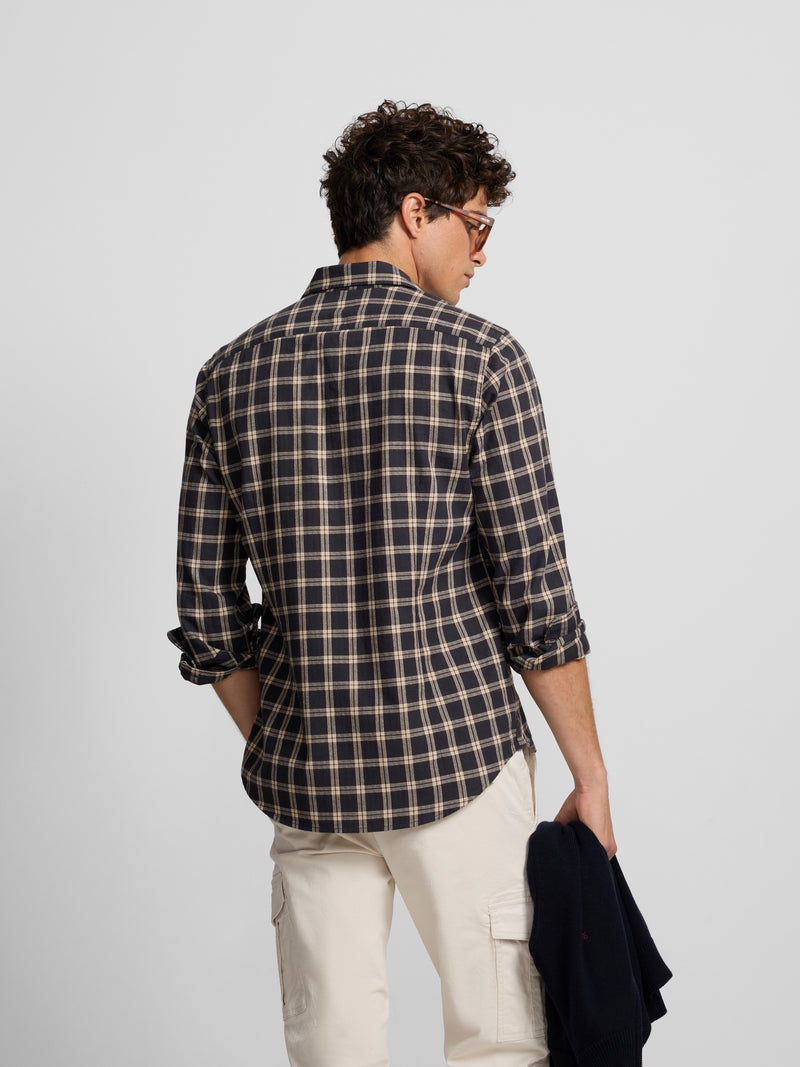 Camisa sport warm xadrez tartan castanho