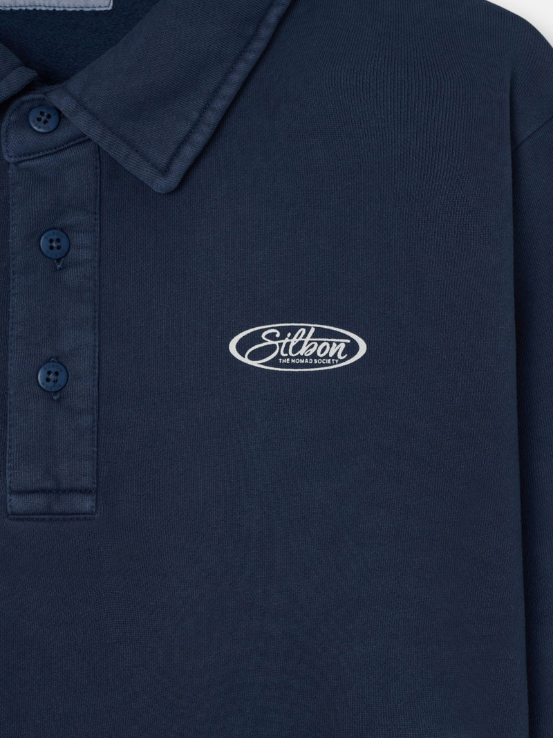 Sweat-shirt col polo usé bleu marine
