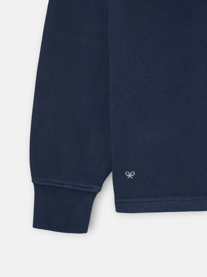 Sweat-shirt col polo usé bleu marine