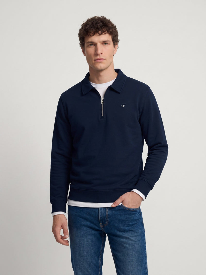 Half-zip sweatshirt with mini logo in navy blue