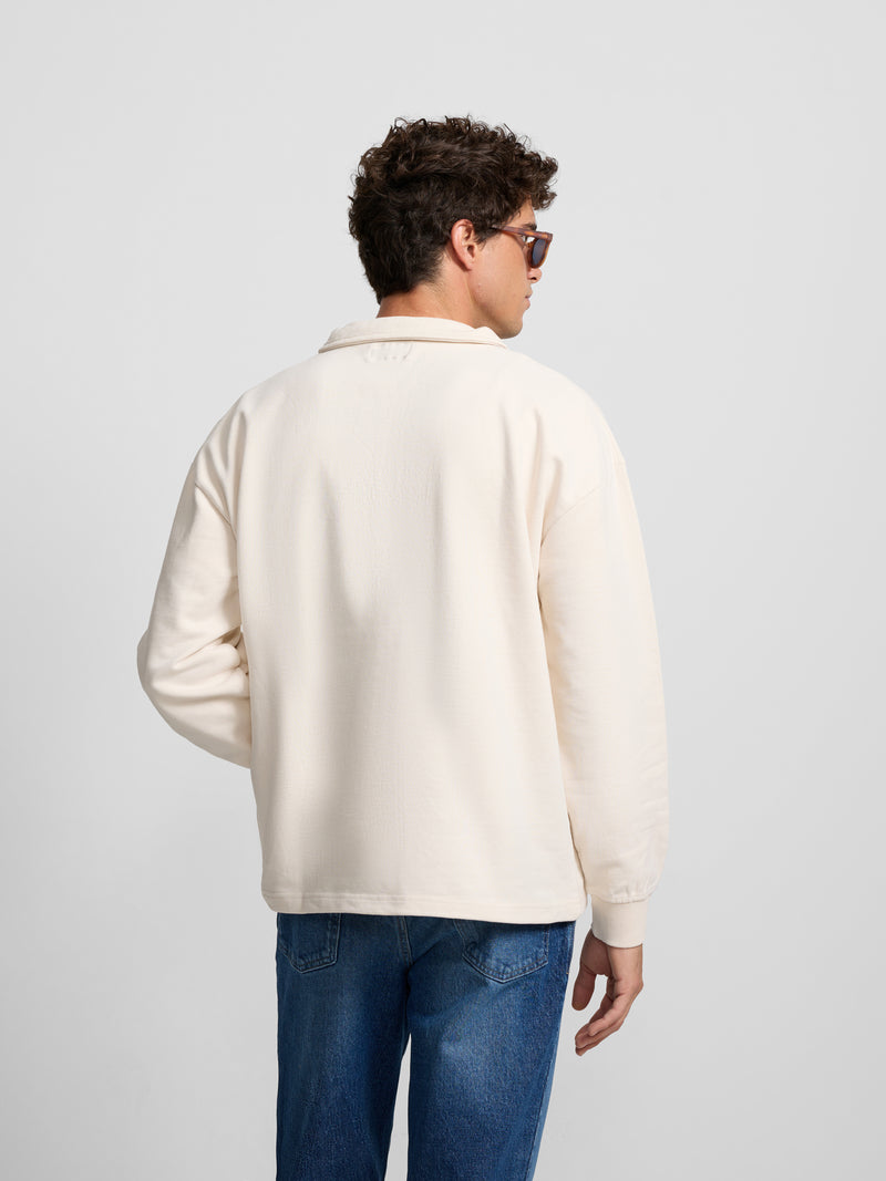 Sudadera relaxed fit media cremallera etiqueta crema