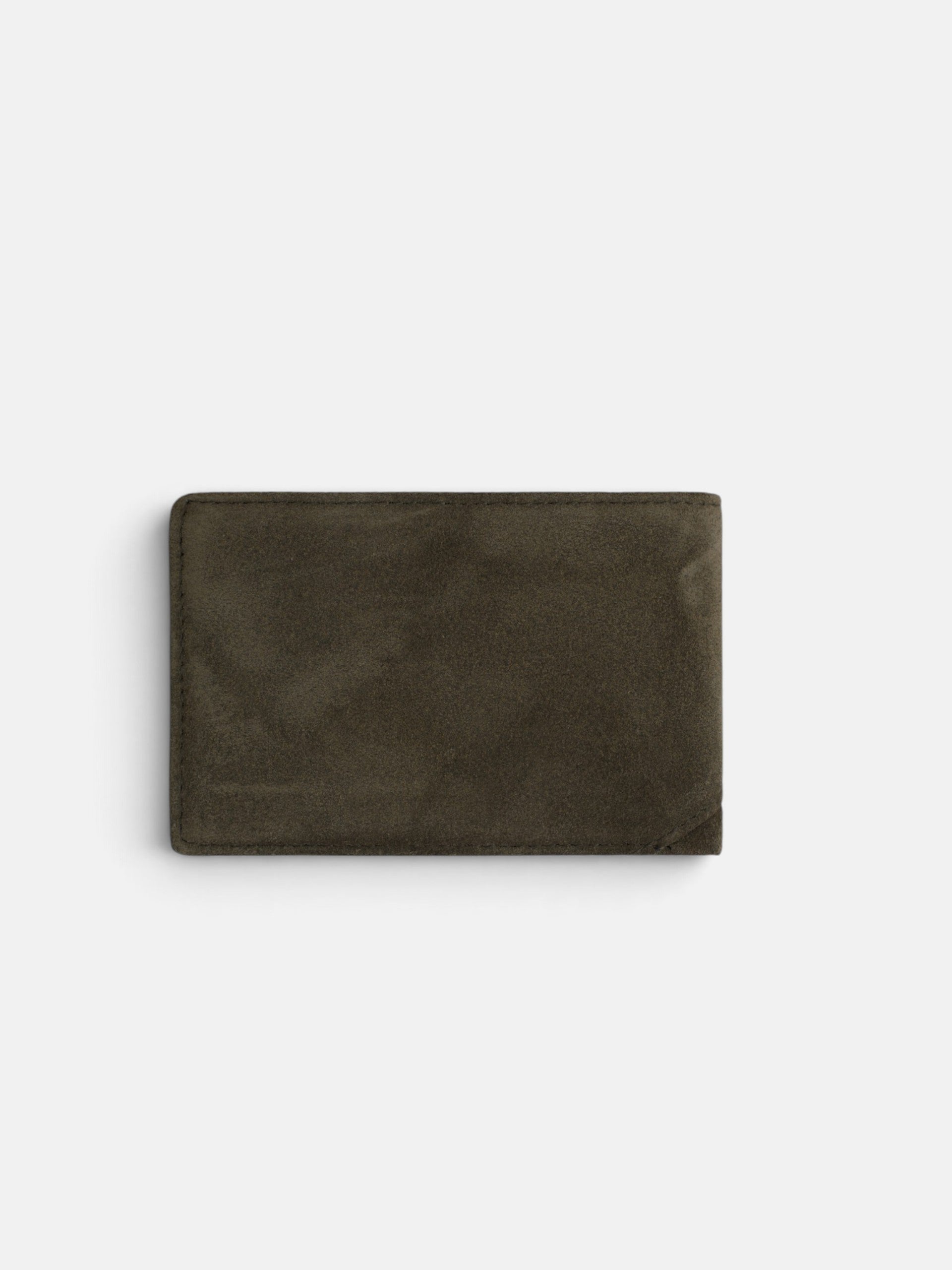 Green suede wallet with geometric lines