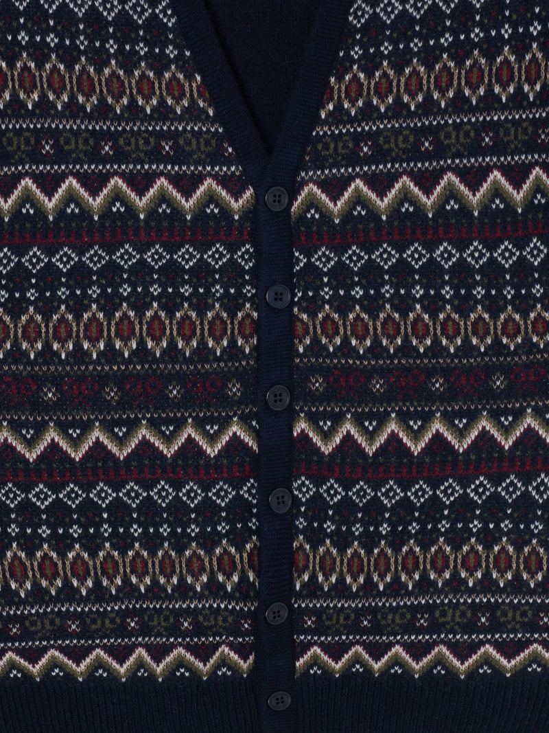 Colete de malha jacquard único azul-marinho