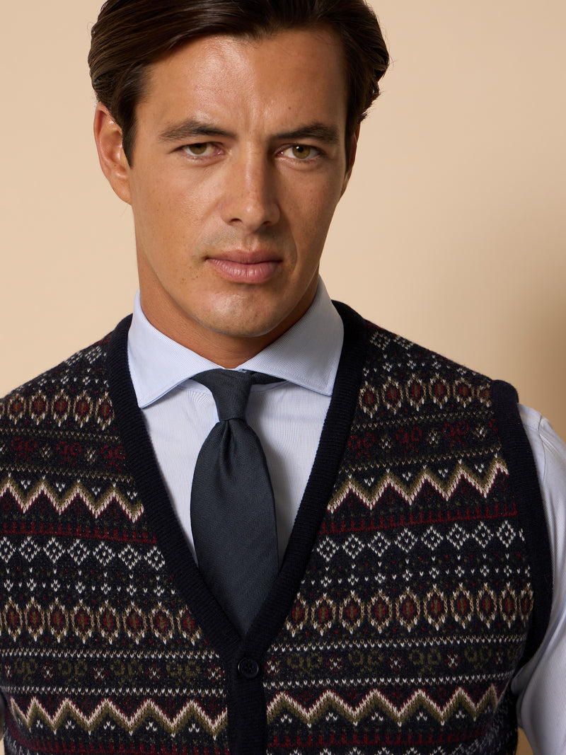 Colete de malha jacquard único azul-marinho