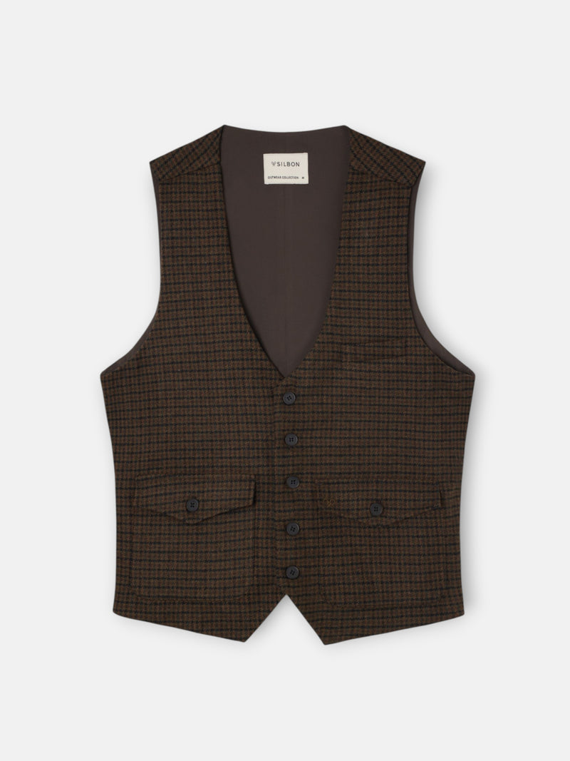 Brown houndstooth pocket vest