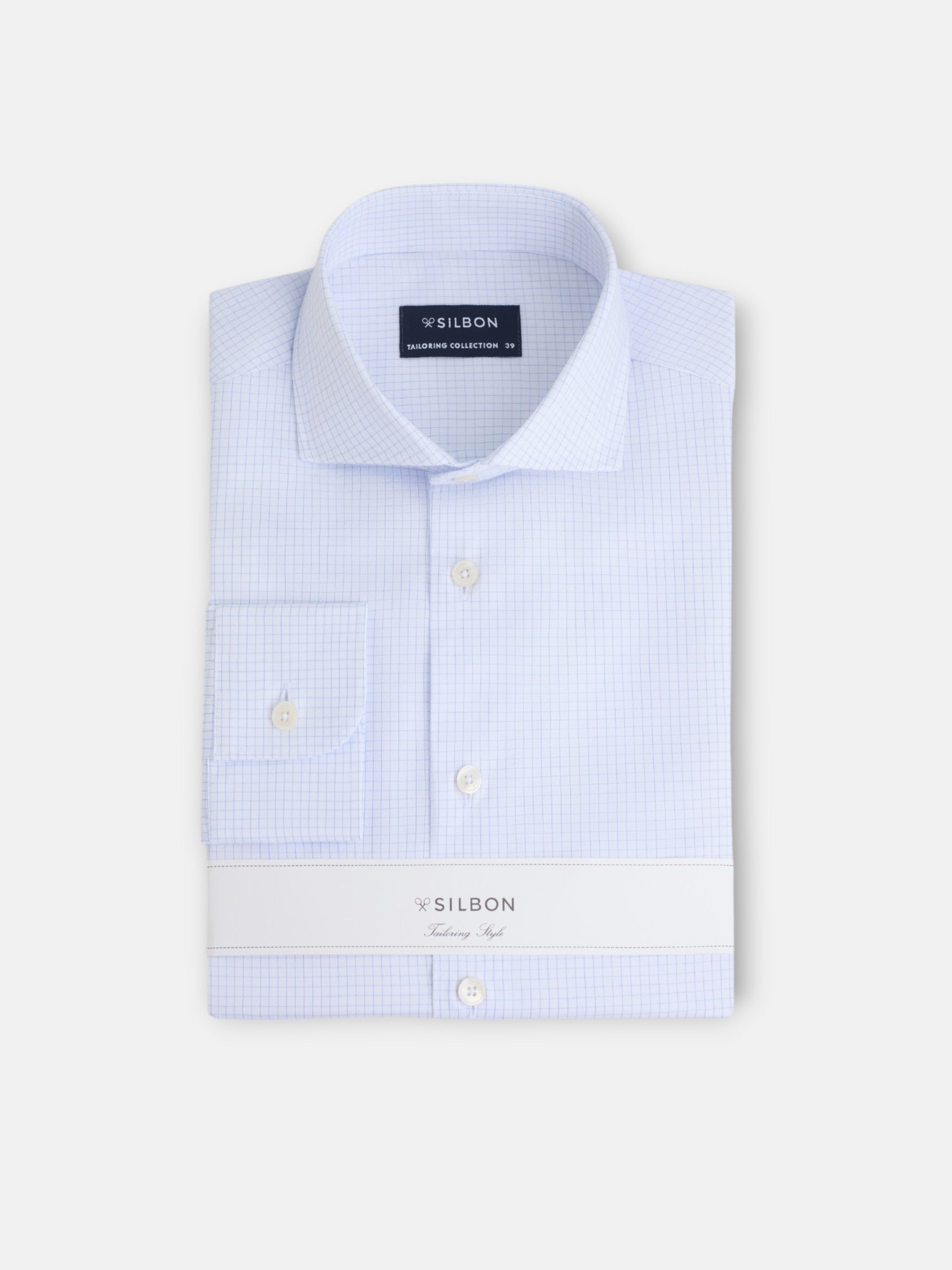Light blue small check dress shirt