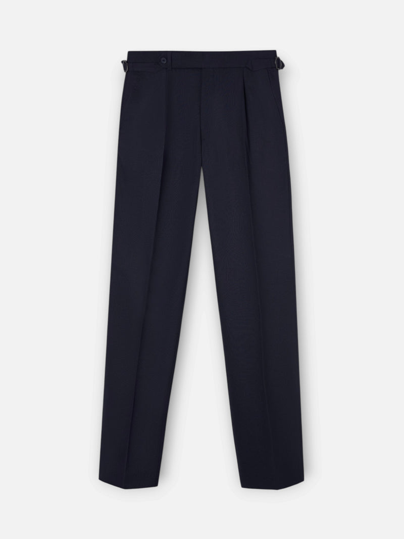 Navy blue pleated dress trousers