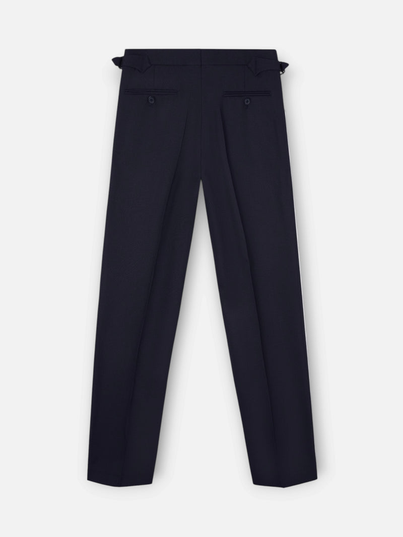 Navy blue pleated dress trousers