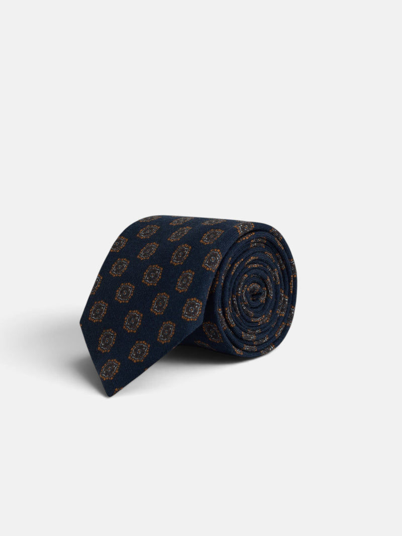 Cravate à motif médaillon bleu marine