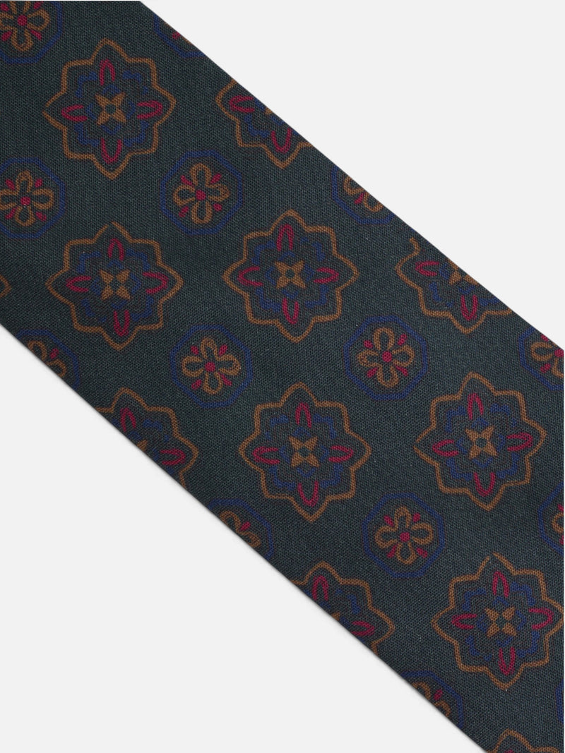 Cravate motif floral géométrique verte